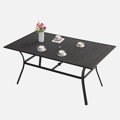 LVUYOYO Outdoor Patio Dining Table, Metal Rectangular Table with Umbrella Hole, All-Weather Furniture for Backyard, Garden,Balcony,Porch (Black)