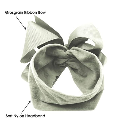 JIAHANG Grosgrain Ribbon Bow Nylon Headbands, 5.3 Inches Hair Bow Soft Turban Headwrap 9Pcs for Baby Girls Newborns Infants Toddlers (40KF-ribbon flower)