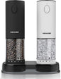 Rechargeable Electric Salt and Pepper Grinder Set, Adjustable Coarseness & LED Light, Stainless Steel Battery-Free Mill, Large Capacity, Gift Idea for Cooking - Black/White