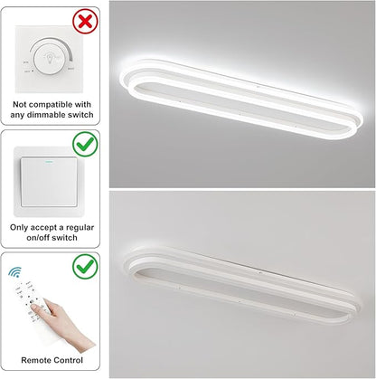 Modern Linear Ceiling Light, 31.5Inch Dimmable LED Flush Mount Ceiling Lamp with Remote Control, Long Kitchen Ceiling Light Fixture for Living Room Dining Room Bedroom Hallway (White)