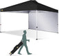 CROWN SHADES 12x12 Pop Up Canopy Tent Instant Commercial with 150D Silver Coated Fabric Including 1 Removable Sidewall, 4 Ropes, 8 Stakes, Weight Bags, STO 'N Go Bag, Black
