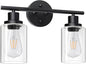 Unicozin 2 Light Vanity Lights, Black Wall Sconce Light with Clear Glass, Bathroom Light Fixtures, Wall Lights for Mirror, Living Room, Bedroom, Hallway, E26 Base (Bulbs Not Included)