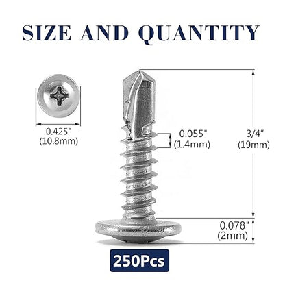 #8 x 3/4" Sheet Metal Screws 250PCS 410 Stainless Steel Truss Head Fast Self Tapping Screws by SG TZH