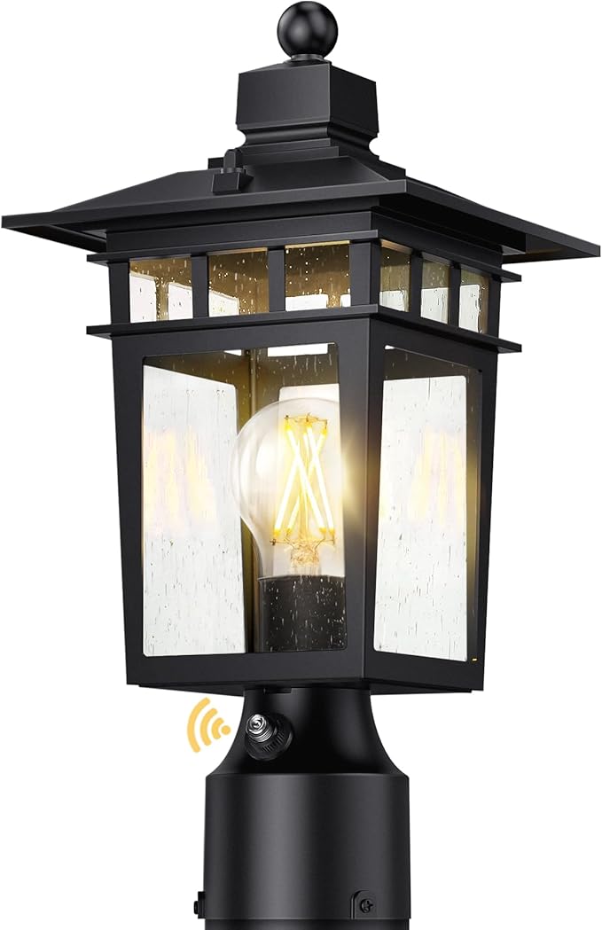 Dusk to Dawn Outdoor Post Lights,Black Waterproof Lamp Post Light Fixture, Aluminum Lamp Posts Outdoor Lighting Pole Lantern for Outside Yard Patio Pathway Garden Deck, Hard Wired,1-Pack