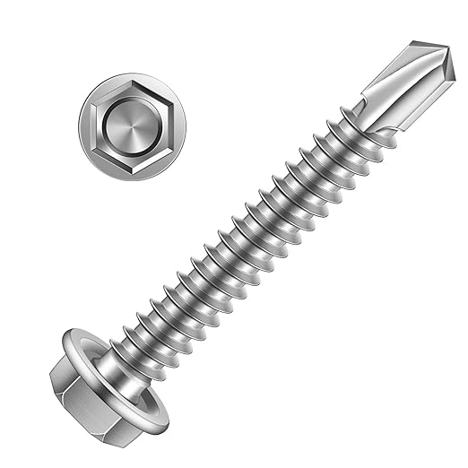 MewuDecor #12 x 1-1/2" (1/2" to 3" Available) Hex Washer Head Self Drilling Sheet Metal Screws with Drill Point, Stainless Steel 410, 50 PCS