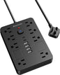 Bawmwim Surge Protector Power Strip - 8 Outlets(1850W/15A) with 6 USB Ports（2 USB C, 10FT Flat Plug Extension Cord, Wall Mount Multi Plug Outlet Extender, ETL Listed for Home, Dorm Room, Black