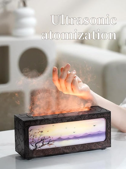 Essential Oil Diffusers Ultrasonic Fireplace Flame Aromatherapy Diffuser, Auto Shut-Off, Timer Setting, 7 Colors LED Lights Changing for Home, Office, Spa 200ml (White)