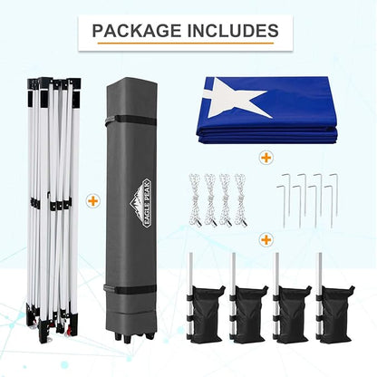 EAGLE PEAK Pop Up Canopy Tent with Wheeled Carry Bag, 8 Stakes, 4 Ropes, 4 Weight Bags, Easy Set Up Tent Canopy, 12x12 ft, 144sqft of Shade, American Flag