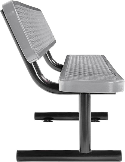 Global Industrial 6'L Heavy Duty Expanded Metal Mesh Bench with Backrest with Steel Frame, Portable Outdoor Bench, 1000 lbs Capacity, Gray, 72" L x 24" W x 33" H