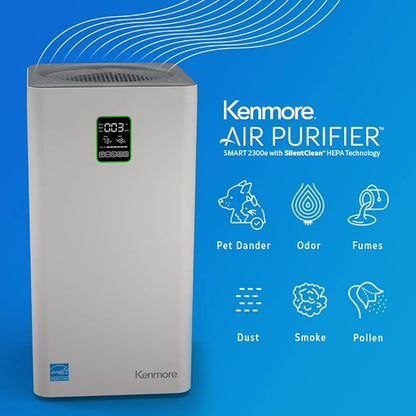 Kenmore PM4030 Air Purifier with H13 True HEPA Filter, Covers Up to 2300 Sq.Foot, 24db SilentClean 3-Stage HEPA Filtration System, 5 Speeds for Home Large Room, Kitchens & Bedroom