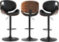 Adjustable Swivel Bar Stools Set of 3, Modern Bentwood Barstool with Large Metal Base and Footrest, PU Leather Upholstered Bar Chair with Curved Back for Kitchen Island Dining Room, Black