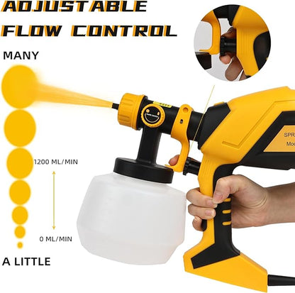 1000W HVLP Paint Sprayer High-Efficiency Electric Spray Gun with 6 Nozzles, 3 Patterns & Adjustable Flow, 40oz (1200ml) Detachable Container, Easy to Clean, for Home Improvement Projects