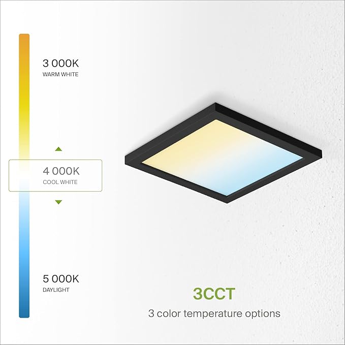ASD LED 9" Square Flush Mount Light | 18W 1270LM 3000-5000K 120V | 3CCT, Dimmable, Ultra Slim, ETL Listed | Thin Surface Lamp, Bedroom Ceiling Lighting | Black, 12 Pack
