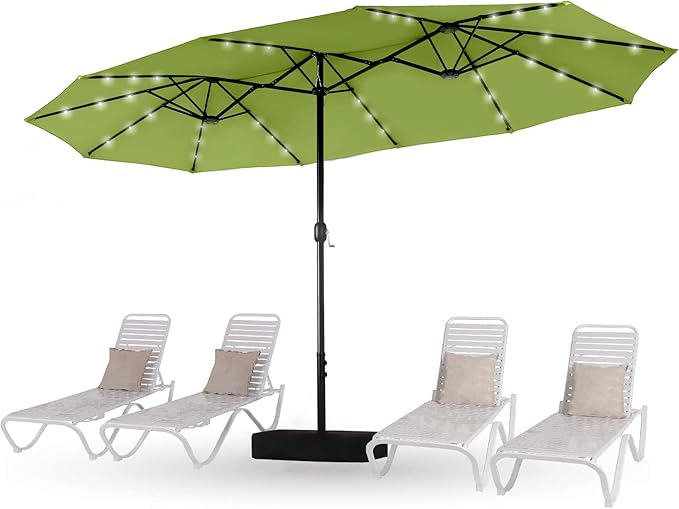HERA'S PALACE 15ft Patio Umbrella with Base Included Double Sided Outdoor Umbrella for Patio Table Umbrella Outdoor 36 LED Solar Lights for Garden