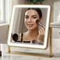 Vanity Mirror with Lights, 12"×14" Makeup Mirror with Lights, LED Makeup Mirror, Brightness Adjustable, Smart Touch with 3 Color Lighting Modes, for Bedroom Tabletop - Gold