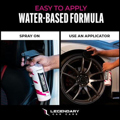 Legendary Gloss Dressing with Applicator 16oz - Tire Shine Spray & Plastic Restorer – Water Based & Non-Greasy Interior/Exterior Detailing Spray - Trim, Rubber, Vinyl & Plastic Restorer for Cars