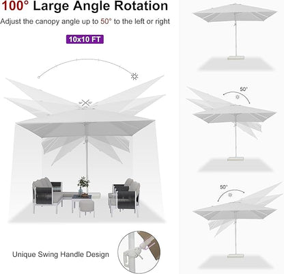 PURPLE LEAF 10 FT Right-left Tilt Patio Umbrella Swivel White Cantilever Umbrella with Tilt Aluminum Outdoor Umbrella with 360° Rotation for Deck Pool Garden, White