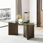 Asday 78” Modern Glass Dining Table, Rectangular Tempered Glass Kitchen Table with Dual Triangular Stainless Steel Pedestal for Living Room, Kitchen, Dining Room, Brushed Bronze