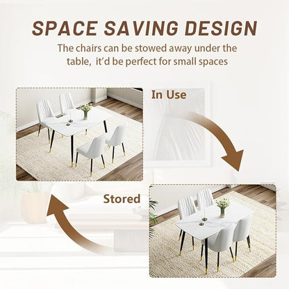 50'' Dining Table Set for 4, Dining Room Sets for 4, Sintered Stone Dining Table Chairs Set of 4, Easy to Assemble，Suitable for Small Spaces