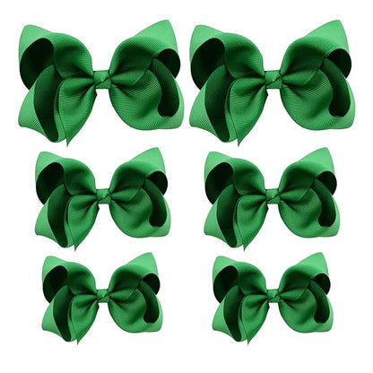 Green Hair Bow For Girls and Toddler - 6 pcs Green bows clips 6 inch ×2, 4 inch ×2, 3 inch ×2