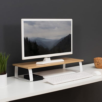 VIVO 24 inch Monitor Stand, Wood and Steel Desktop Riser, Screen, Keyboard, Laptop, Small TV, Ergonomic Desk and Tabletop Organizer, Light Wood, STAND-V000WM