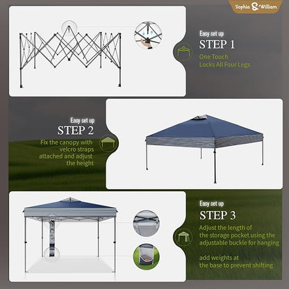 Sophia & William Canopy Tent Pop Up 10x10 ft One Person Push Set Up Tent, Outdoor Canopies Shelter Heavy Duty Straight Legs with 4 Sandbags & Guy Ropes, 1 Roller Bag & Storage Bag, 8 Stakes UPF50+