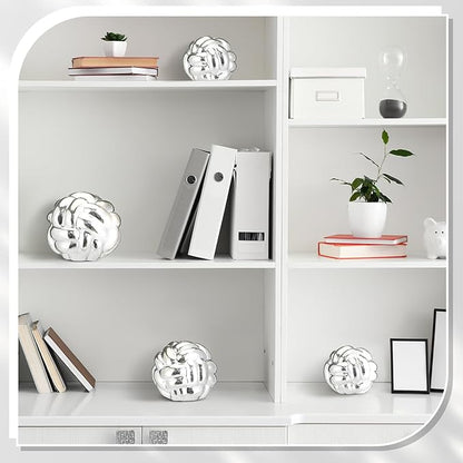 Wenqik Silver 3 Pcs Knot Decor, Chain Link Coffee Table Bookshelf Decor Accents, Entry Table Ceramic Aesthetic Minimalist Decorative Objects for Modern Home Living Room Decoration 3 Sizes