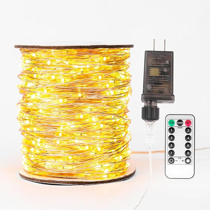 Fairy Lights Plug in,100FT 600 LEDs Waterproof Led String Lights,8 Modes Remote Twinkle Light for Bedroom Window Weddings Christmas Holiday Decoration,Silver Wire,2 Inch Led Space,Warm White