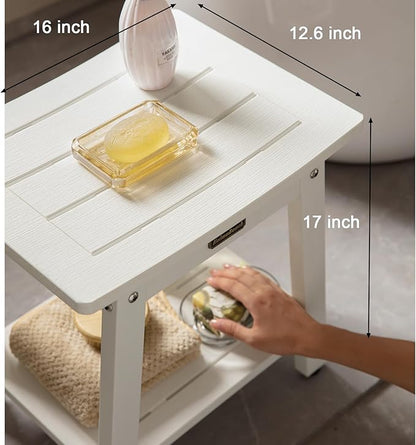 HDPS Shower Bench, White Plastic Shower Stool Seat for Shaving Legs, Spa Bath Seat, Heavy Duty Waterproof, Non-Slip, No Maintenance