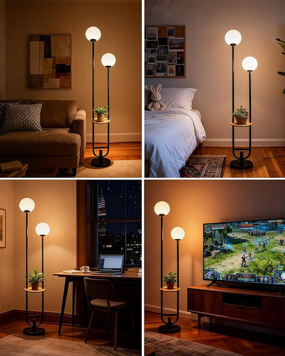 Lightdot 63IN Globe Floor Lamp with Black Candle Holder Style Modern Mid Century Standing Lamps with 3000K Bulbs Included Unique Vintage Tall Floor Lamp for Lving Room/Bedroom/Sofa Beside/Corner Decor