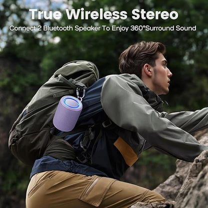 Bluetooth Speaker Wireless,IP67 Waterproof & Dustproof Portable Speaker with Lights,15W Loud Stereo Sound, 2500mAh Battery All Day Playtime, TWS Pairing, BT5.3, Home/Party/Outdoor/Beach (Purple)