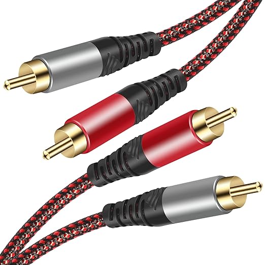Tiierzon RCA Cable 20Ft,2Rca Male to 2-RCA Male Audio Stereo Subwoofer Cable [Hi-Fi Sound] Nylon-Braided Auxiliary Audio Cord for Home Theater, HDTV, Amplifiers, Hi-Fi Systems,Speakers and etc (20Ft)