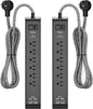 12FT Long Power Strip Surge Protector - with 6 Outlets 4 USB Ports, Heavy-Duty Braided Extension Cord, Flat Plug, 900 Joules, 15A Circuit Breaker, Wall Mount for Home Office (2 Pack)