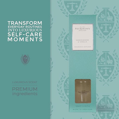 Pecksniff's Classic Diffuser Set | Enchanting Sandalwood & Vanilla Scent | Long-Lasting, Captivating Fragrance Diffusers for Home and Office, 100 ml/ 3.3 fl oz