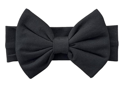 Newborn Baby Girl Headband 0–6 Months – Soft Cotton Big Bow Headband for Infants, Stretchy Baby Hair Band, 4.3" (11 cm) Bow, 2.4" (6 cm) Band (Black, 0-6 Month)