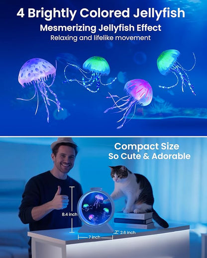 Jellyfish Lamp, 7-Color Changing Jellyfish Aquarium Light for Relax, Mood Lamp for Home, Office & Bedroom Decor, Gifts for Kids Teens Girls Boys Adults (White)