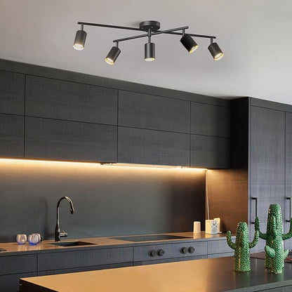 Globe Electric 5-Light Track Lighting, Matte Black, Center Swivel Bar, Adjustable Shades, Dimmable, 64000052