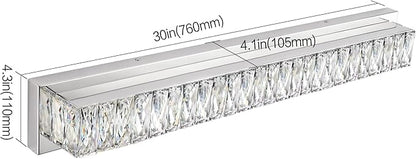 ZUZITO LED Vanity Lights for Bathroom - 30 inch Crystal Modern Vanity Lights - Chrome Bathroom Light Fixtures Over Mirror Cool White Light