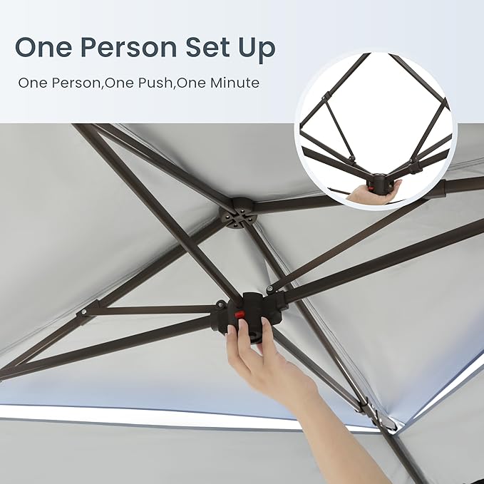 PHI VILLA 13x13 Pop Up Canopy Tent Instant Outdoor Canopy Easy One Push Tent Canopy with Wheeled Carry Bag, Straight Legs 169 Square Feet of Shade, Grey