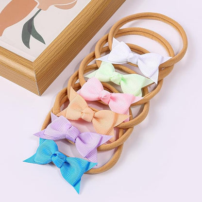 XIMA Baby Girls Hair Bows Headbands,Multi-Color Knot Grosgrain Ribbon Bows with Nylon Elastic Bands Hair Accessories for Newborn Infants Pack of 30