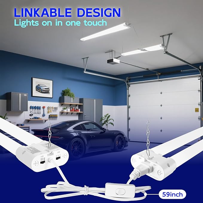 hykolity LED Shop Lights 4FT, 3CCT Selectable 4000K/5000K/6500K,Adjustable 25W/34W/42W, 5500LM Linkable Shop Lights for Garage, Ceiling or Hanging Mount, 2 Pack