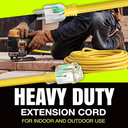 200ft Outdoor/Indoor Extension Cord 10/3 Gauge Ultra Heavy Duty 3 Prong SJTW, Waterproof, Flexible Cold-Resistant Long Power Cord,10A 125V 1250W, Yellow by LifeSupplyUSA