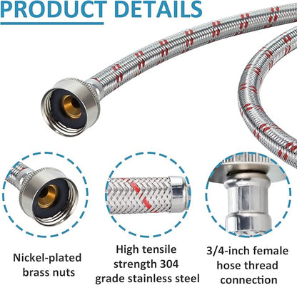 4FT Stainless Steel Washer Hoses Burst Proof 2 Pack - Hot and Cold Water Supply Hoses Fit for ALL Washing Machine by Cenipar