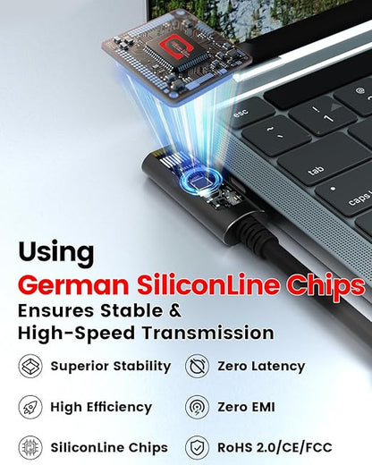 GeoHN.G USB A to USB C Fiber Optic Extension Cable 10M/33FT, Right Angle USB 3.2 10Gbps Long Distance Active Optical USB C Cable for VR/AR, Quest2, Webcam, Camera, Mini PC and More