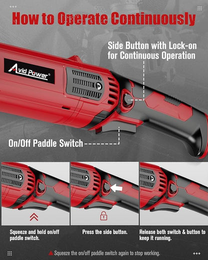 AVID POWER Angle Grinder 4-1/2 Inch 8.0 Amp 1000W Electric Grinder Tool 7-Variable-Speed Metal Grinder, 11,500 RPM, Paddle Switch with Lock-on Button, Cutting & Grinding Wheels and Side Handle