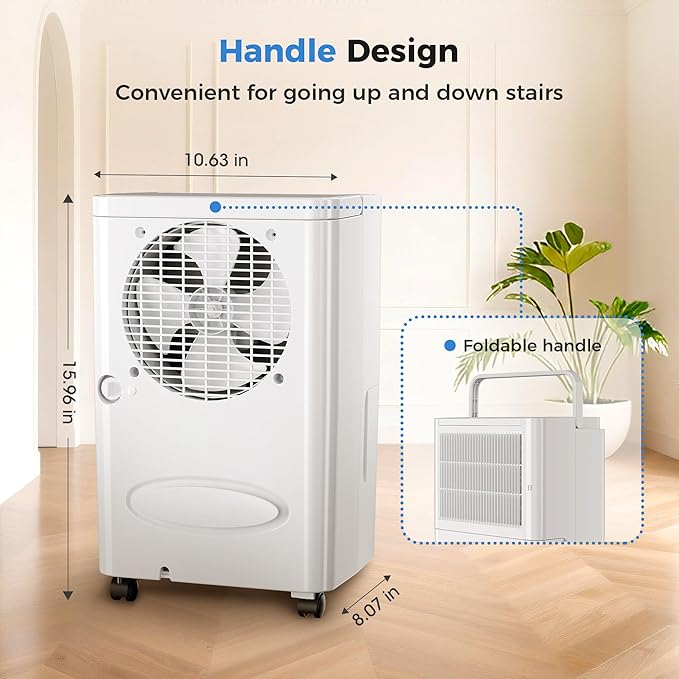 2,500 Sq Ft Portable Home Dehumidifier with Drain Hose, 74 OZ Water Tank, 24 Hr Timer, 3 Modes High Efficiency Compressor for Basement, Bedrooms, Bathrooms and Laundry Rooms