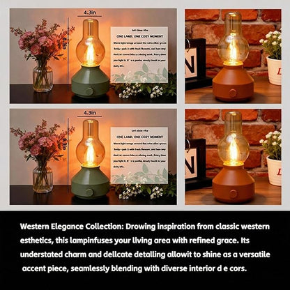 Vintage Rechargeable Cordless Table Lamp 2 Pack,Dimmable Rotary Control, Small Battery-Powered,Hand-Blown Glass, Bulbs Included,Retro Farmhouse Lamp for Bedroom, Living Room, Kitchen,Red