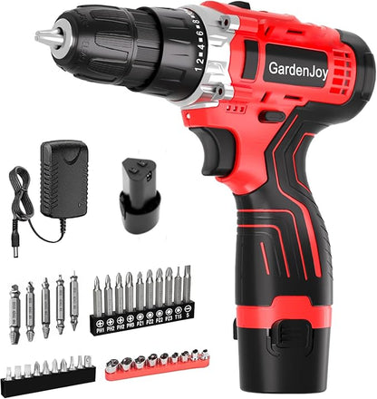 Drill Set 12V Cordless Electric Drill Driver Set,Powerful Lightweight Portable Rechargeable Screwdriver Accessories,2 Batteries 2-Speed 24+1 Position Wood/Wall Drilling Screw Driving women DIY Tool