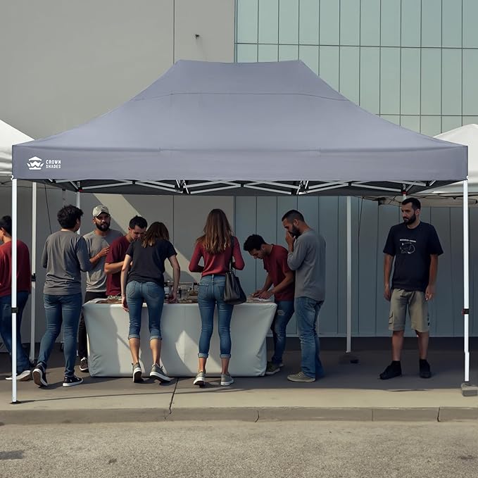 CROWN SHADES 10x15 Pop Up Canopy Tent, Thicken Frame Commercial Heavy Duty Tent, 8 Stakes & 4 Sandbags & 4 Ropes, Outdoor Canopies for Events, Parties,Grey