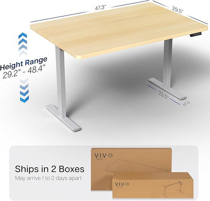 VIVO Electric 48 x 30 in Standing Desk, Memory Height Adjustment, 1B Series, Holds 220 lbs, One-Piece Light Wood Top, Gray Frame, DESK-KIT-1G5C